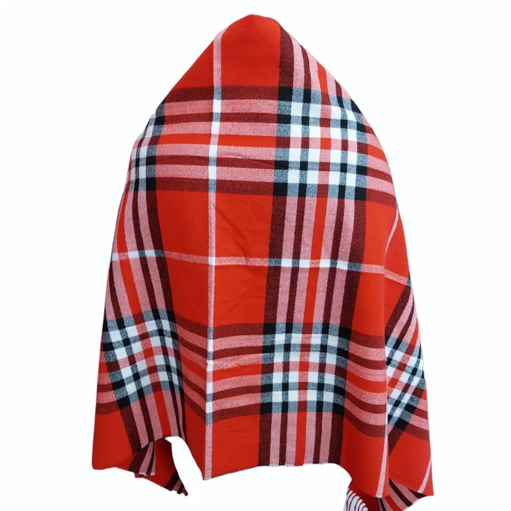 Cashmere Feel Red Plaid Scarf 100% Acrylic Soft Fringe Tartan Wrap Blanket NWT